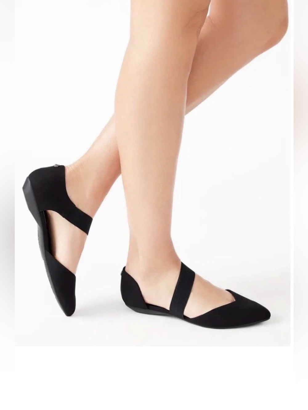 Anne Klein Black Pointed Elastic-Strap Flats women size 10